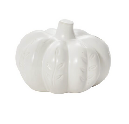 Imprinted Ceramic Pumpkin, Natural White, 2 Sizes