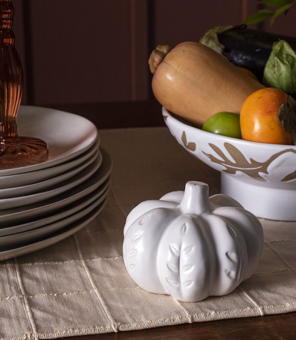 Imprinted Ceramic Pumpkin, Natural White, 2 Sizes