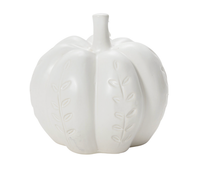 Imprinted Ceramic Pumpkin, Natural White, 2 Sizes