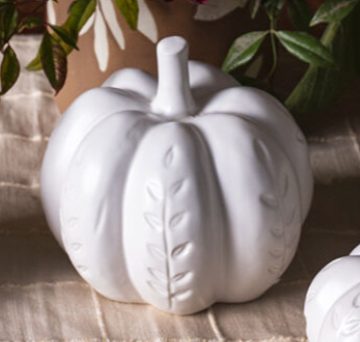 Imprinted Ceramic Pumpkin, Natural White, 2 Sizes