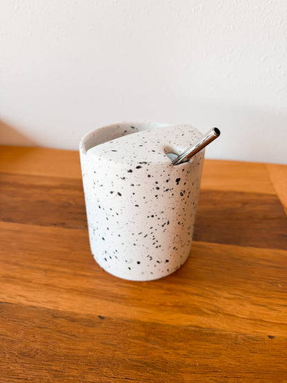 Ink Speckled Stoneware Travel Cup - White