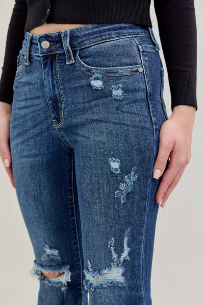 Judy Blue Women's Dark Wash Mid-Rise Hand-Sanded & Destroyed Bootcut Jeans 82541