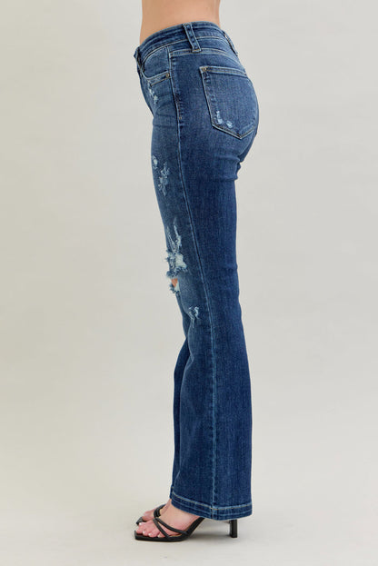 Judy Blue Women's Dark Wash Mid-Rise Hand-Sanded & Destroyed Bootcut Jeans 82541