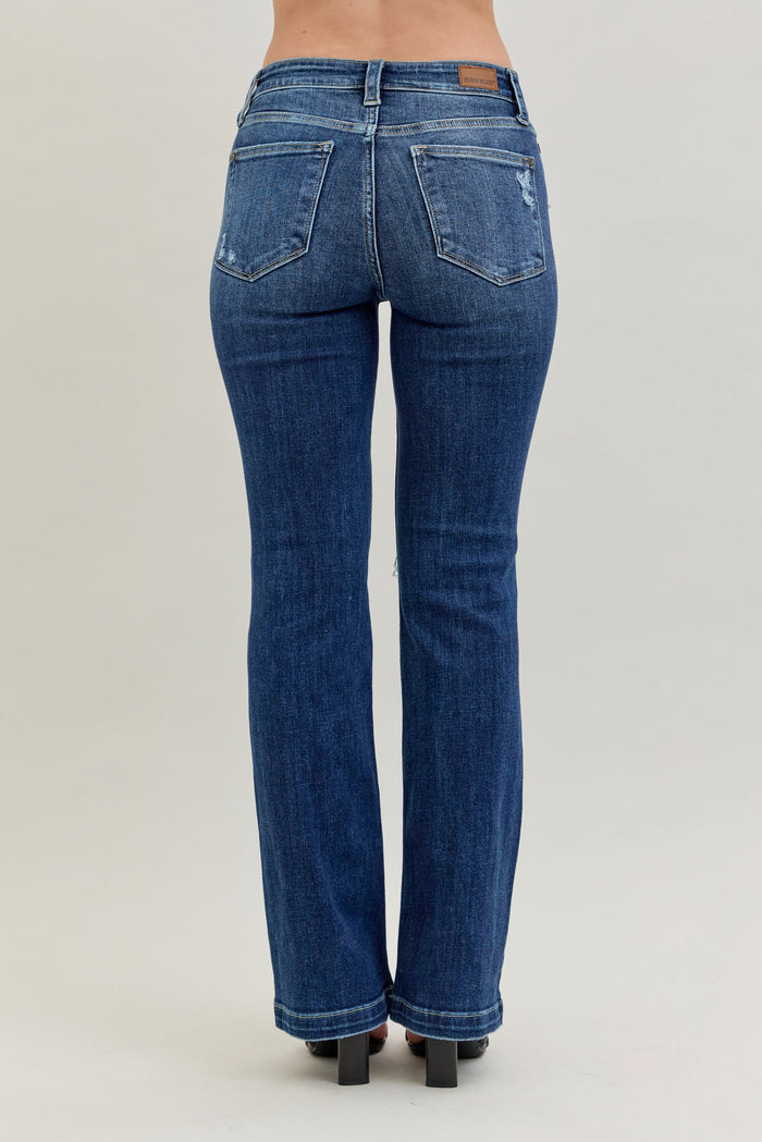 Judy Blue Women's Dark Wash Mid-Rise Hand-Sanded & Destroyed Bootcut Jeans 82541