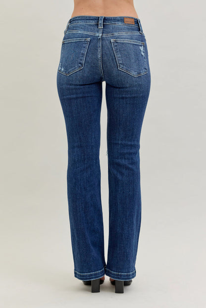 Judy Blue Women's Dark Wash Mid-Rise Hand-Sanded & Destroyed Bootcut Jeans 82541