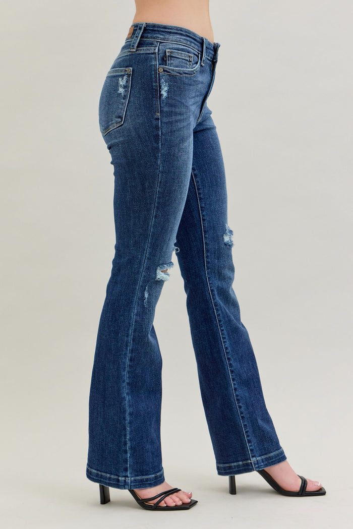 Judy Blue Women's Dark Wash Mid-Rise Hand-Sanded & Destroyed Bootcut Jeans 82541