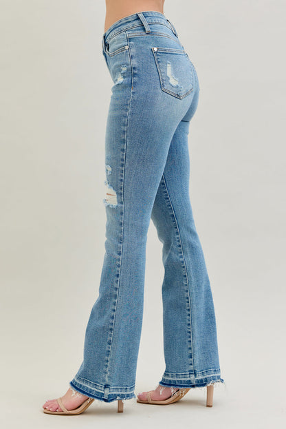 Judy Blue Women's Medium Wash Mid-Rise Destroyed & Released Hem Bootcut Jeans 88632