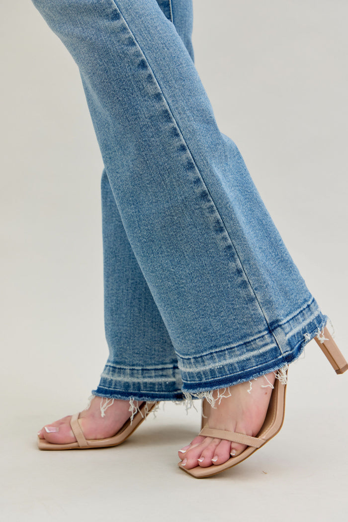 Judy Blue Women's Medium Wash Mid-Rise Destroyed & Released Hem Bootcut Jeans 88632