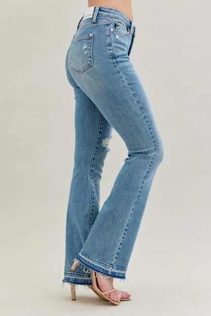 Judy Blue Women's Medium Wash Mid-Rise Destroyed & Released Hem Bootcut Jeans 88632