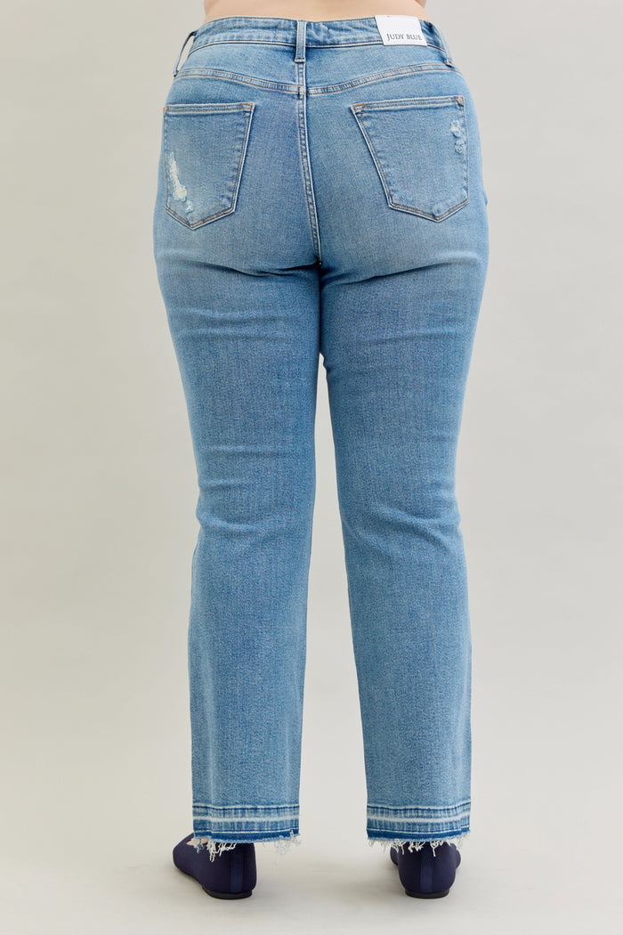 Judy Blue Women's Medium Wash Mid-Rise Destroyed & Released Hem Bootcut Jeans 88632