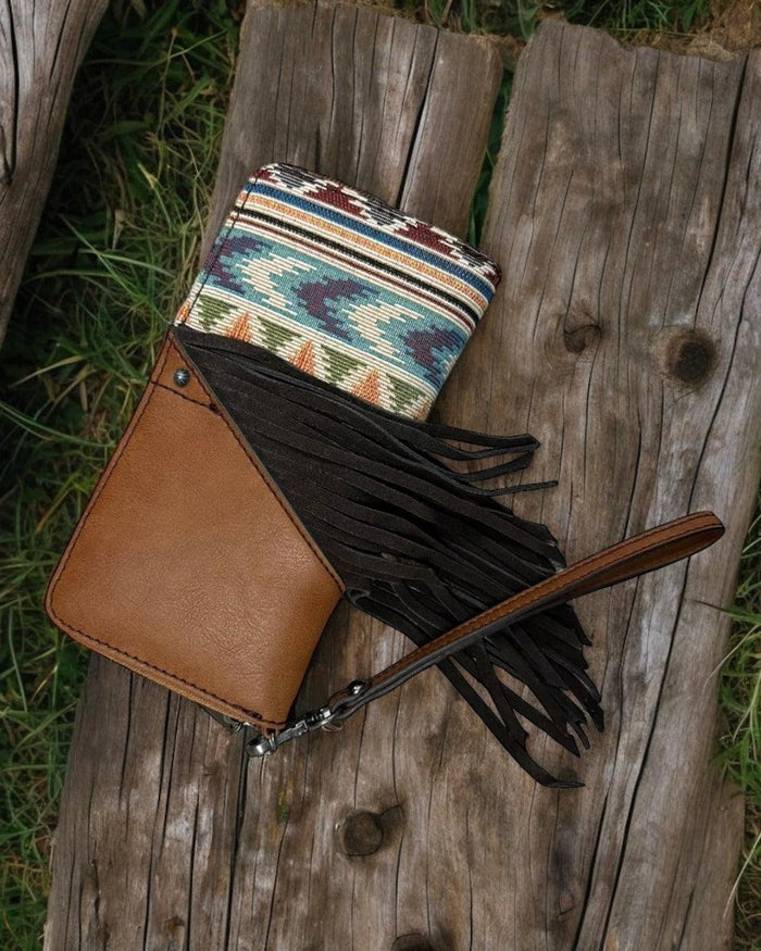 Justin Aztec Jacquard and Fringe Wristlet Wallet 23053215W-Painted Cowgirl Western Store