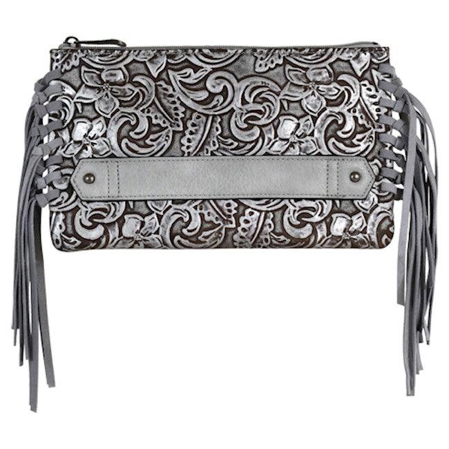 Justin Silver Wash Tooled Clutch Wallet Purse with Fringe 2176790WHT-Painted Cowgirl Western Store