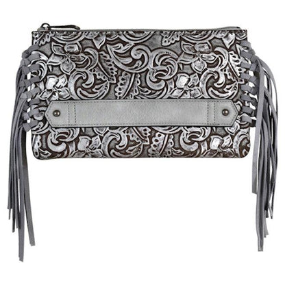 Justin Silver Wash Tooled Clutch Wallet Purse with Fringe 2176790WHT-Painted Cowgirl Western Store