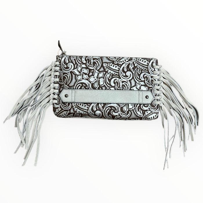 Justin Silver Wash Tooled Clutch Wallet Purse with Fringe 2176790WHT-Painted Cowgirl Western Store