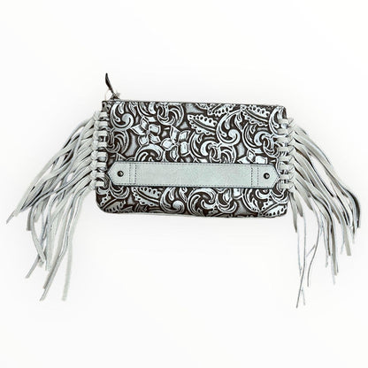 Justin Silver Wash Tooled Clutch Wallet Purse with Fringe 2176790WHT-Painted Cowgirl Western Store
