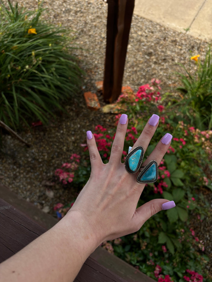 Sterling Silver and Kingman Turquoise Ring by Navajo Merle House-Painted Cowgirl Western Store