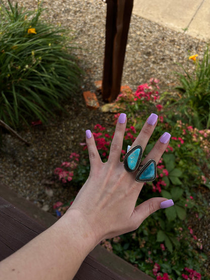 Sterling Silver and Kingman Turquoise Ring by Navajo Merle House-Painted Cowgirl Western Store