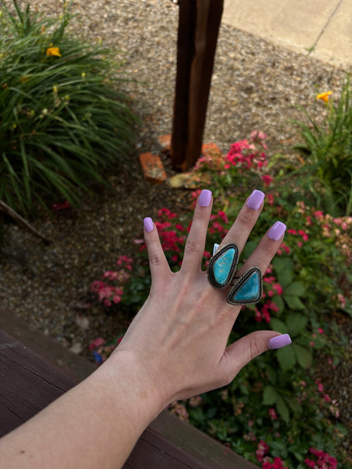 Sterling Silver and Kingman Turquoise Ring by Navajo Merle House-Painted Cowgirl Western Store