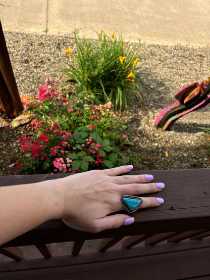 Sterling Silver and Kingman Turquoise Ring by Navajo Merle House-Painted Cowgirl Western Store