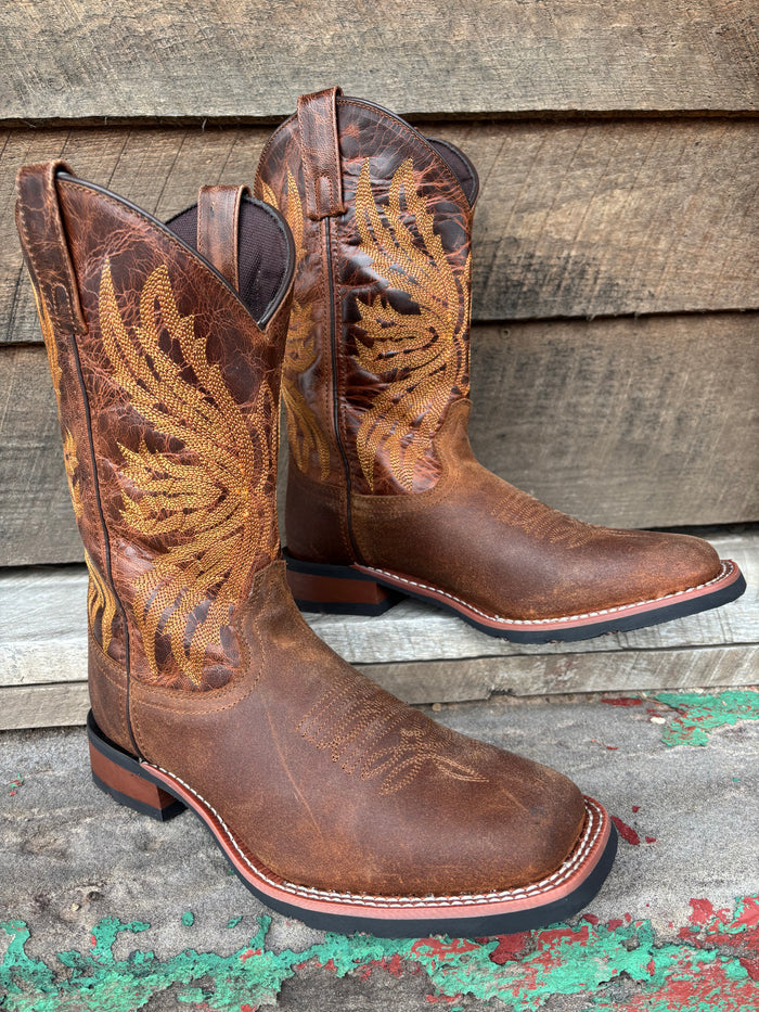 Laredo Men's Chet Dark Rust Broad Square Toe Western Cowboy Boots 8022