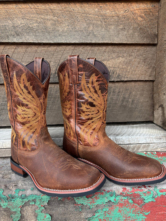 Laredo Men's Chet Dark Rust Broad Square Toe Western Cowboy Boots 8022