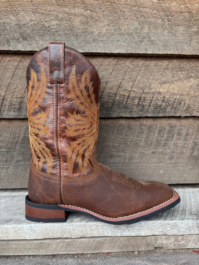 Laredo Men's Chet Dark Rust Broad Square Toe Western Cowboy Boots 8022