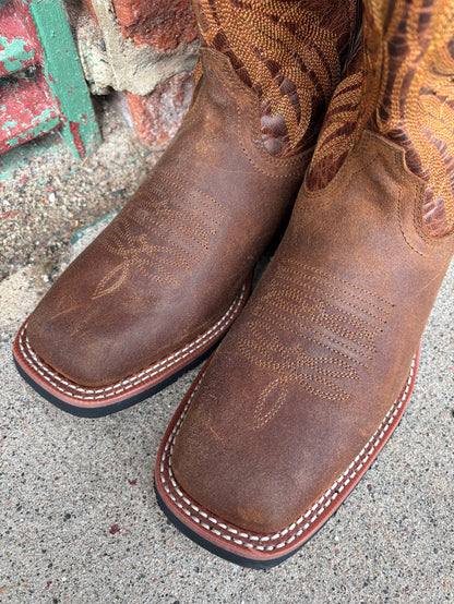 Laredo Men's Chet Dark Rust Broad Square Toe Western Cowboy Boots 8022