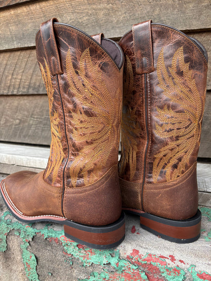 Laredo Men's Chet Dark Rust Broad Square Toe Western Cowboy Boots 8022