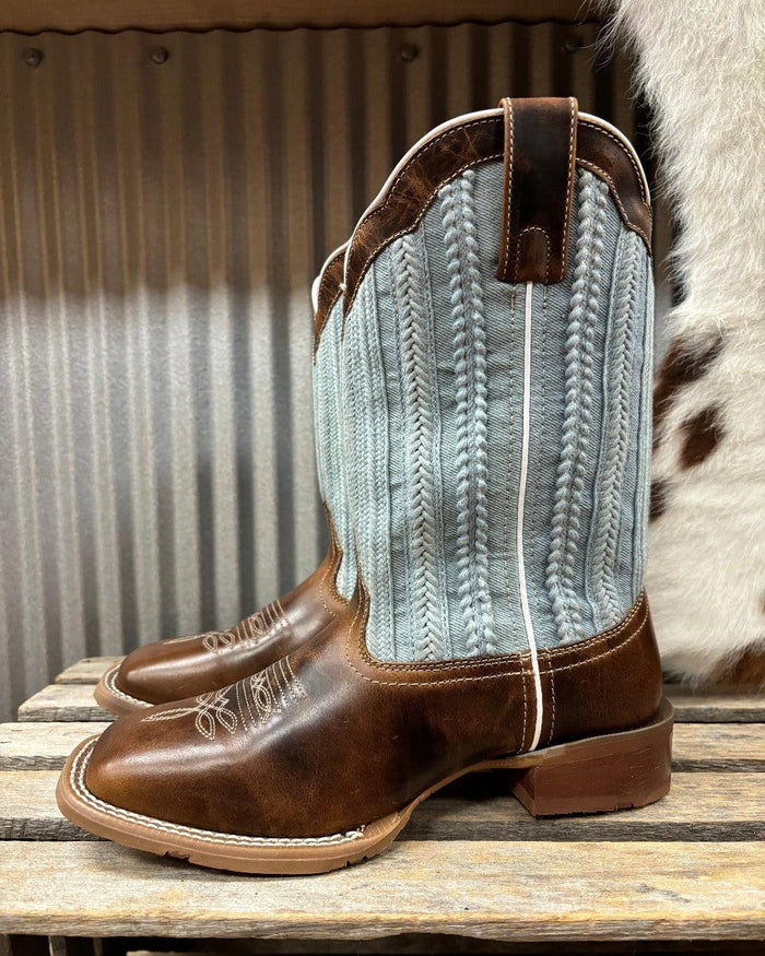 Laredo Women's Blue Moon Tan & Blue Denim Top Square Toe Cowgirl Boots 5630-Painted Cowgirl Western Store