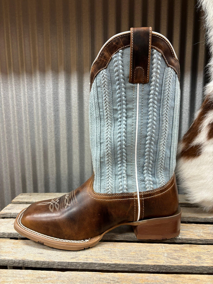 Laredo Women's Blue Moon Tan & Blue Denim Top Square Toe Cowgirl Boots 5630-Painted Cowgirl Western Store