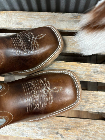 Laredo Women's Blue Moon Tan & Blue Denim Top Square Toe Cowgirl Boots 5630-Painted Cowgirl Western Store