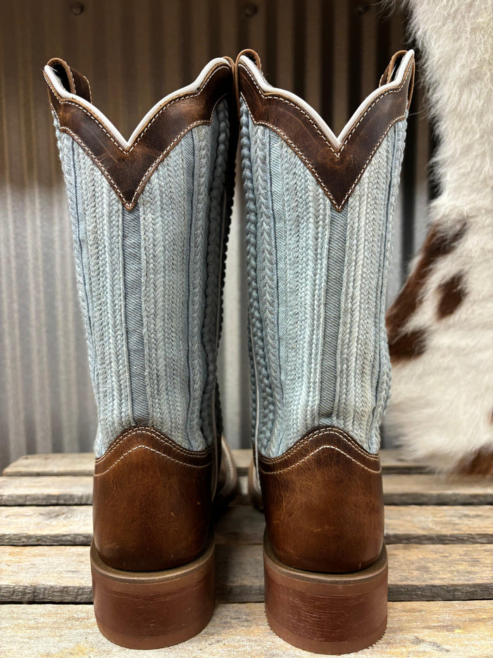 Laredo Women's Blue Moon Tan & Blue Denim Top Square Toe Cowgirl Boots 5630-Painted Cowgirl Western Store