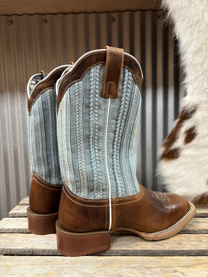 Laredo Women's Blue Moon Tan & Blue Denim Top Square Toe Cowgirl Boots 5630-Painted Cowgirl Western Store