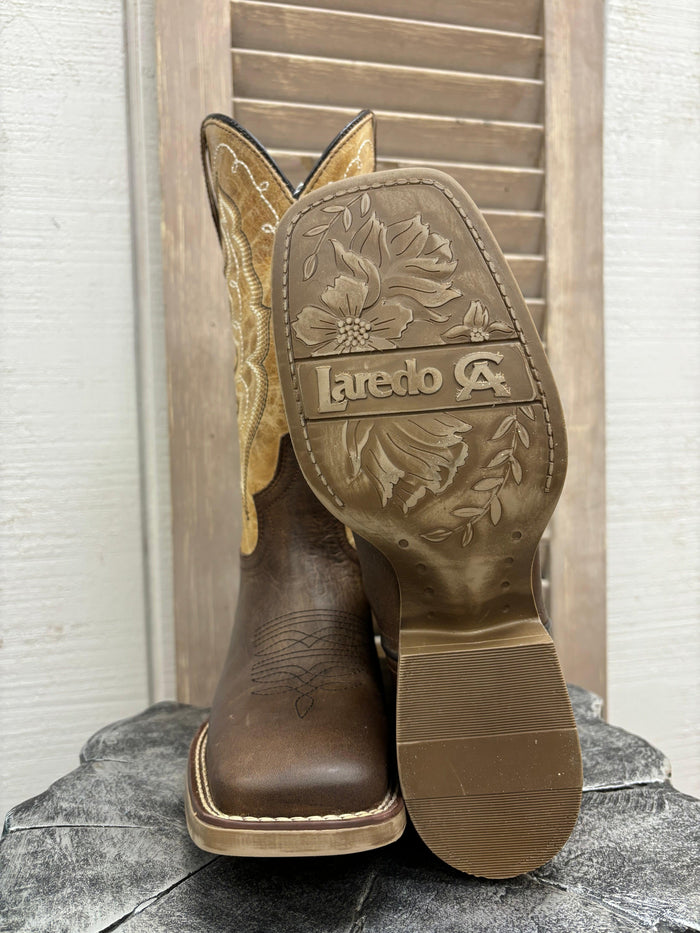 Laredo Women's Delaney Dark Brown & Bone Square Toe Cowgirl Boots 5946-Painted Cowgirl Western Store