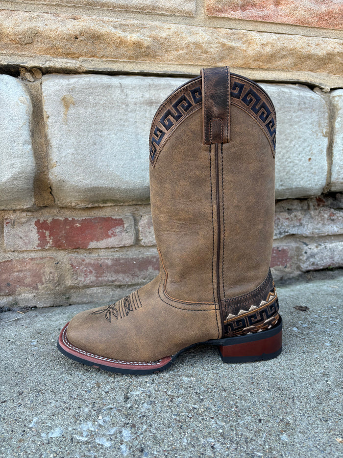 Laredo Women's Tan Brown Atzi Accent Embroidery Square Toe Cowgirl Boots 5683-Painted Cowgirl Western Store