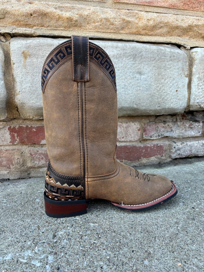 Laredo Women's Tan Brown Atzi Accent Embroidery Square Toe Cowgirl Boots 5683-Painted Cowgirl Western Store