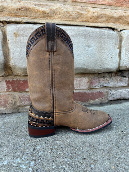 Laredo Women's Tan Brown Atzi Accent Embroidery Square Toe Cowgirl Boots 5683-Painted Cowgirl Western Store