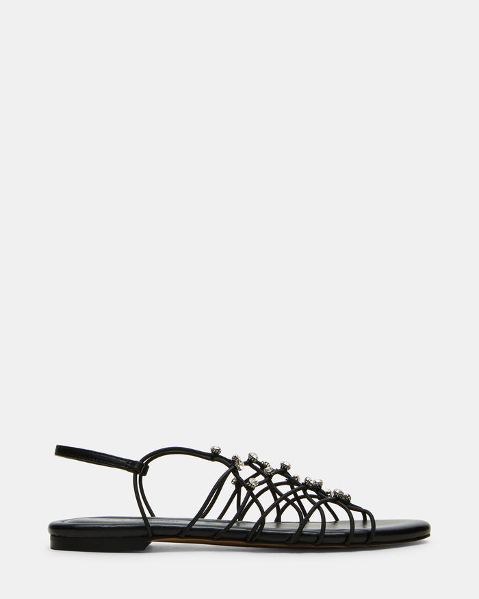 LIBRA Black Rhinestones Women's Strappy Flat Sandal | Steve Madden