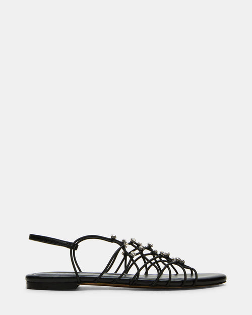 LIBRA Black Rhinestones Women's Strappy Flat Sandal | Steve Madden