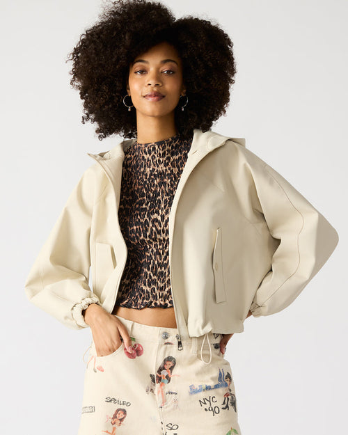 LUMI Bone Women's Faux Leather Hooded Jacket | Steve Madden