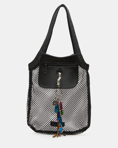 MAKIA Black Women's Crystal Rhinestone Shoulder Strap Net Tote Handbag | Steve Madden