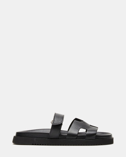 MAYVEN Black Leather Flatform Slide Women's Sandal | Steve Madden