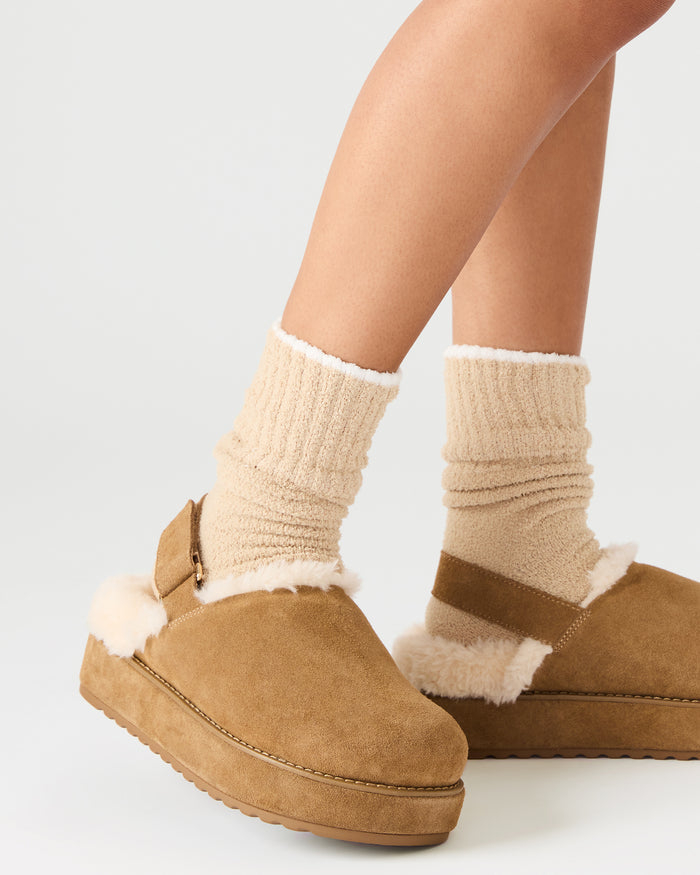 MELLOW FAUX FUR COGNAC SUEDE