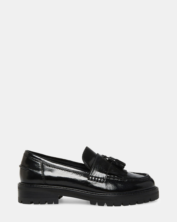 MINKA Black Leather Women's Platform Lug Sole Loafer | Steve Madden