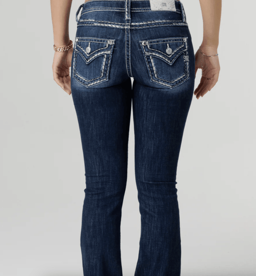 Miss Me Women's Classic Saddle Stitch Pocket Mid-Rise Bootcut Jeans M5014B403