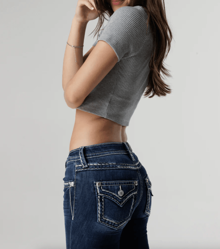 Miss Me Women's Classic Saddle Stitch Pocket Mid-Rise Bootcut Jeans M5014B403