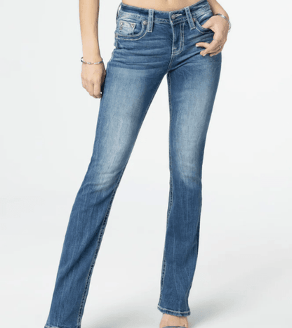 Miss Me Women's Floral Dreamcatcher Embroidered Mid-Rise Bootcut Jeans M9190B