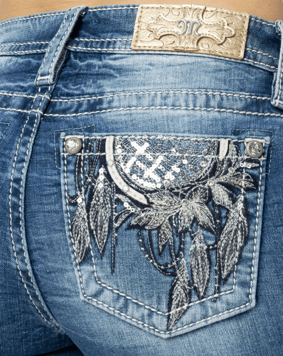 Miss Me Women's Floral Dreamcatcher Embroidered Mid-Rise Bootcut Jeans M9190B
