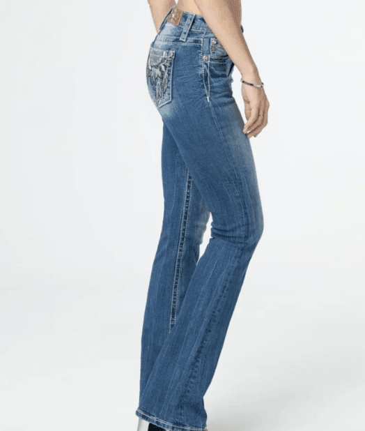 Miss Me Women's Floral Dreamcatcher Embroidered Mid-Rise Bootcut Jeans M9190B