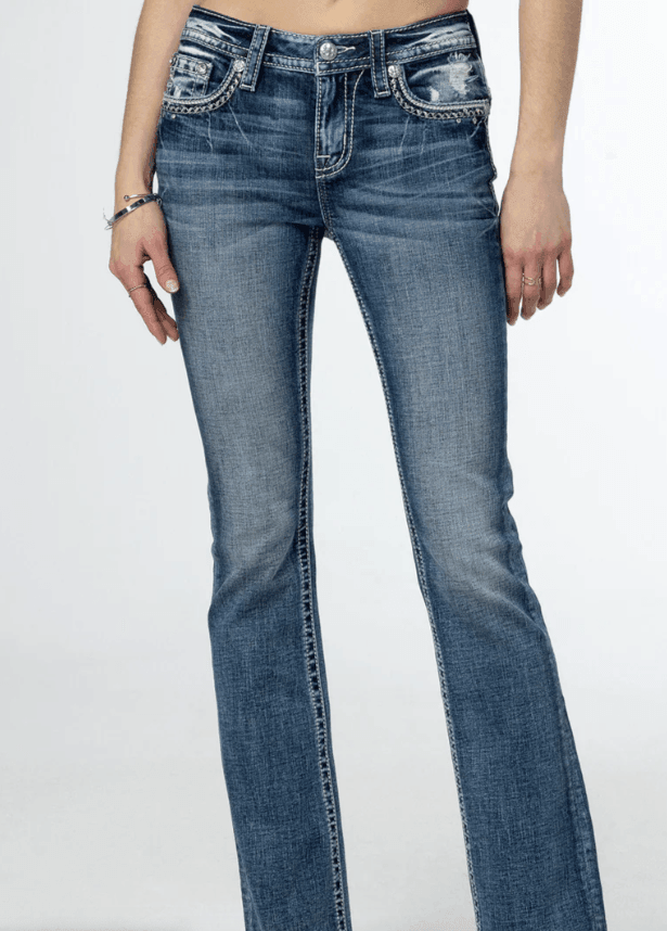 Miss Me Women's Looped In Sparkle Embroidered Mid-Rise Bootcut Jeans M9269B
